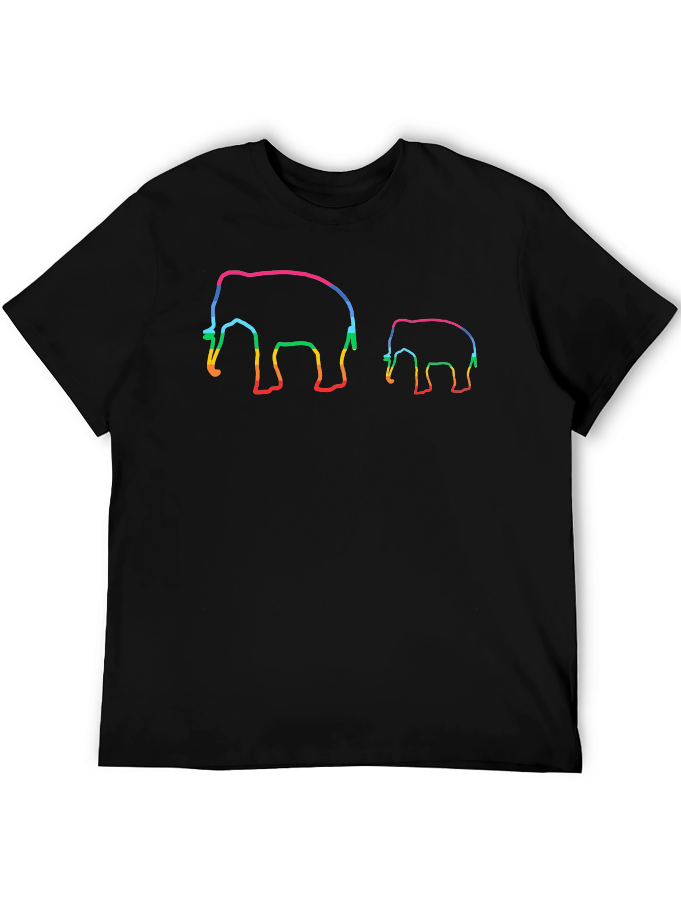Rainbow Elephant Outlined Black Tee