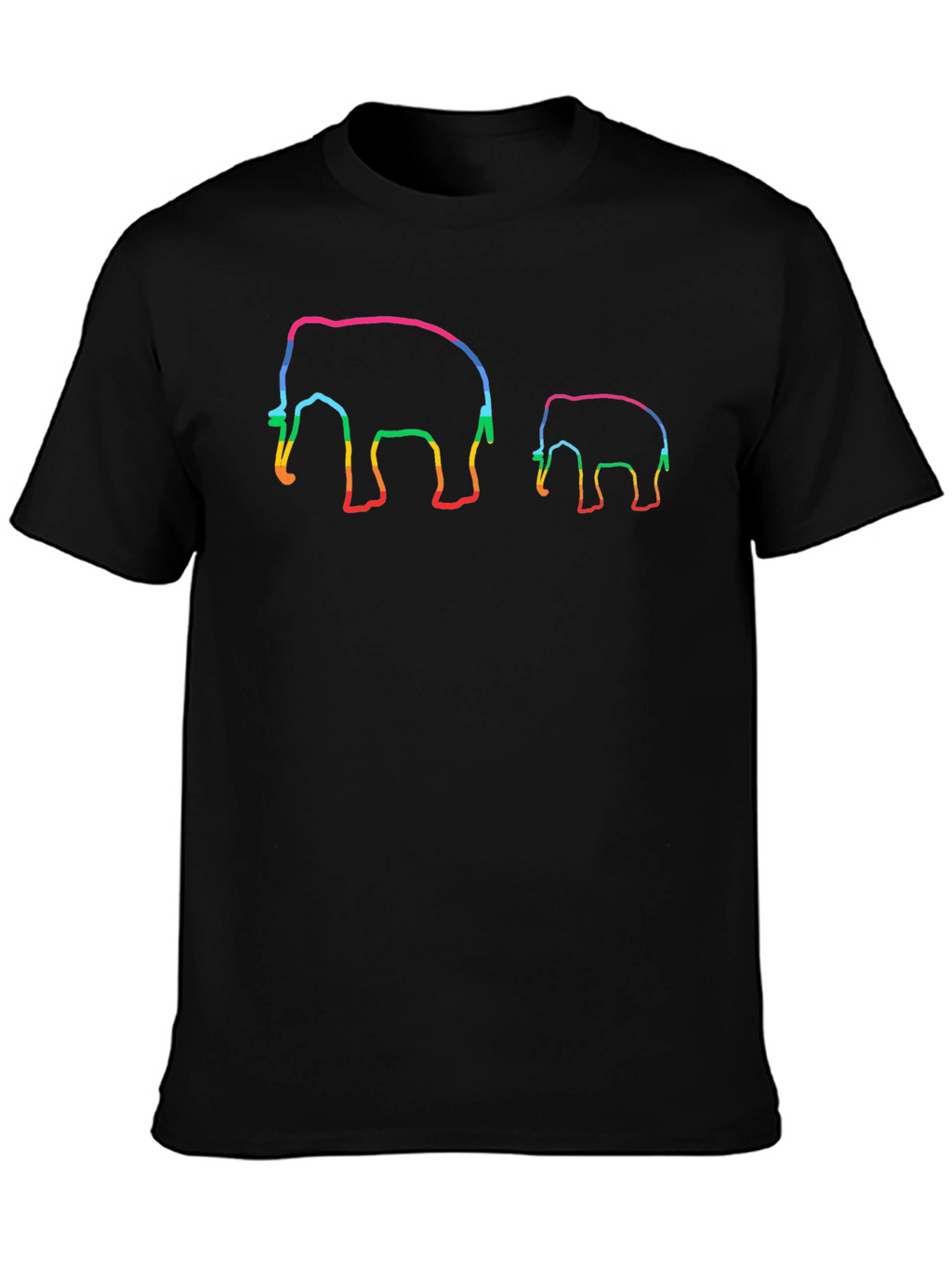 Rainbow Elephant Outlined Black Tee