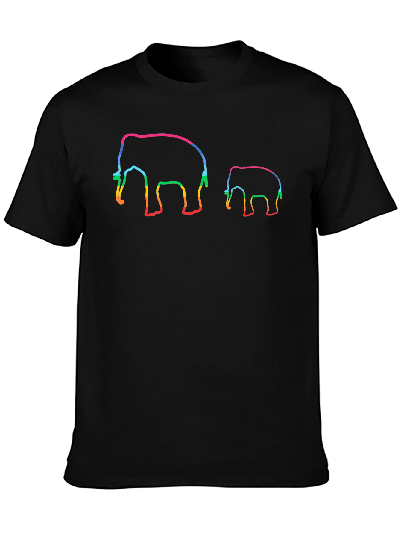 Rainbow Elephant Outlined Black Tee