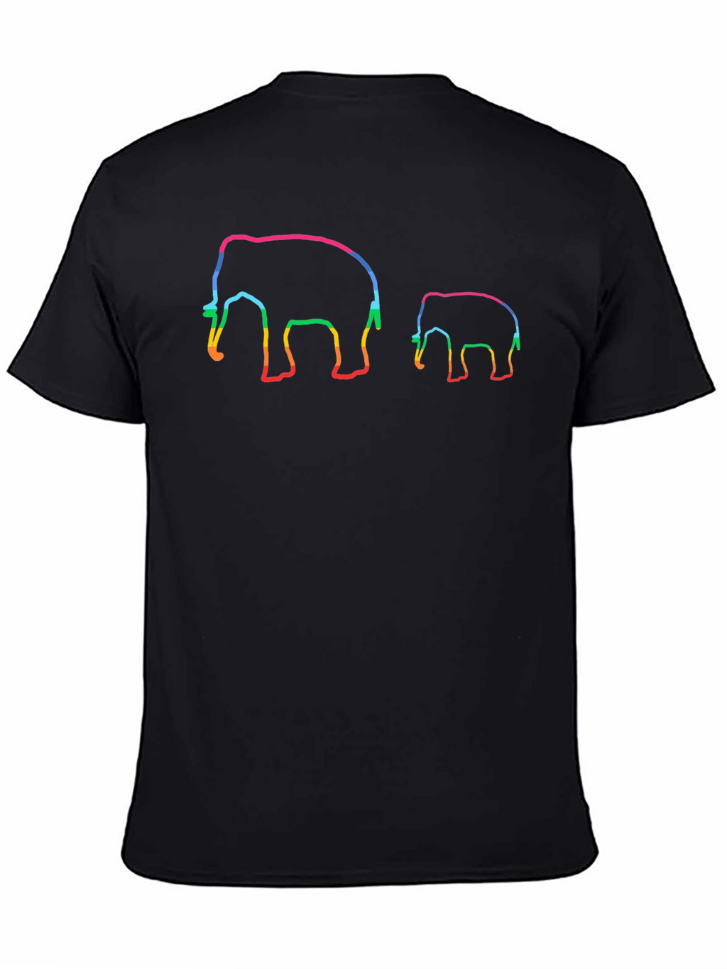 Rainbow Elephant Outlined Black Tee