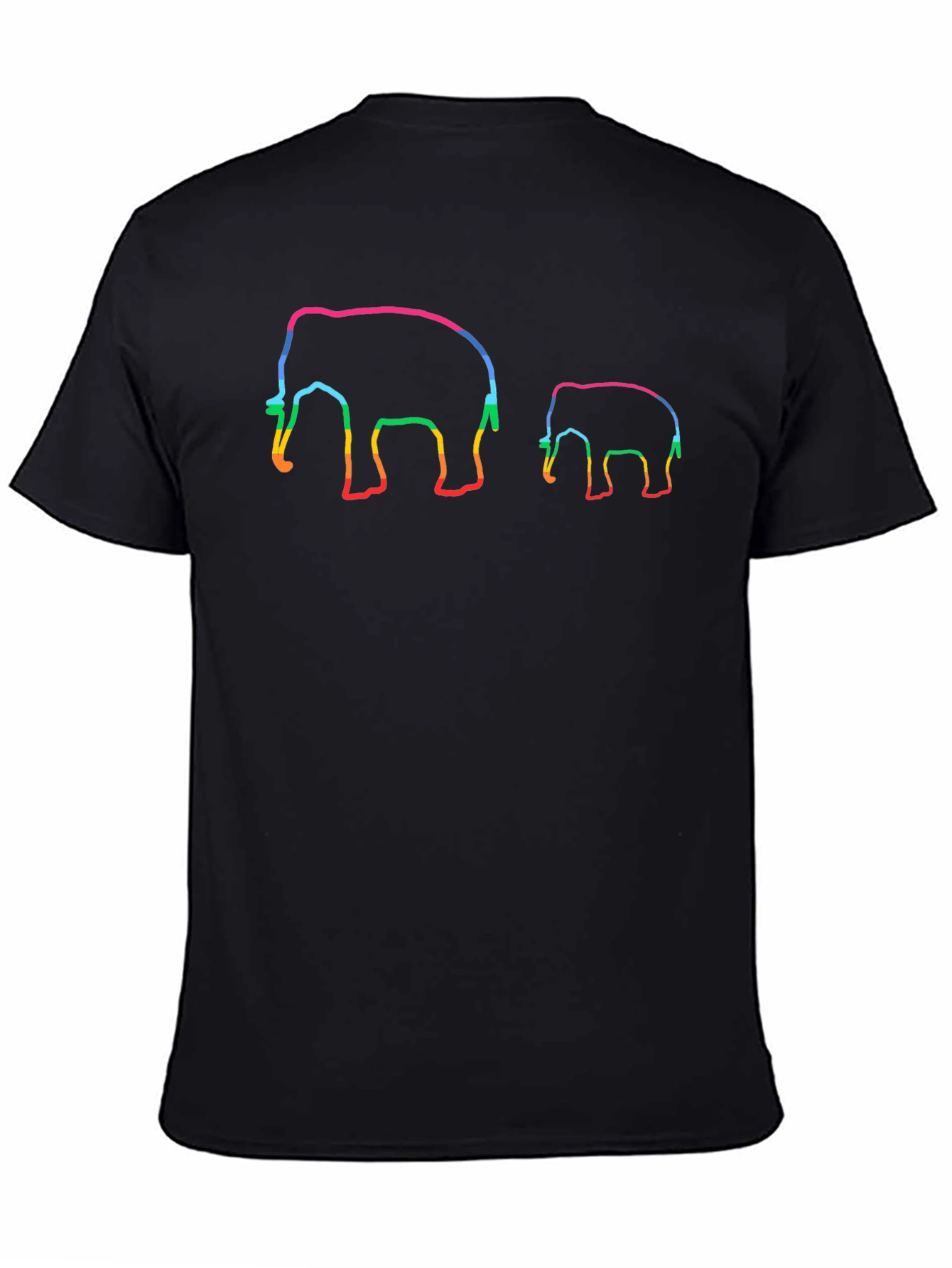 Rainbow Elephant Outlined Black Tee