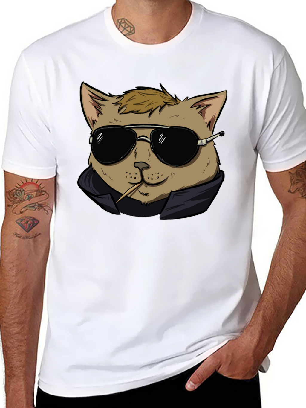 Cool Cat Tee - Black Cotton Graphic T-Shirt