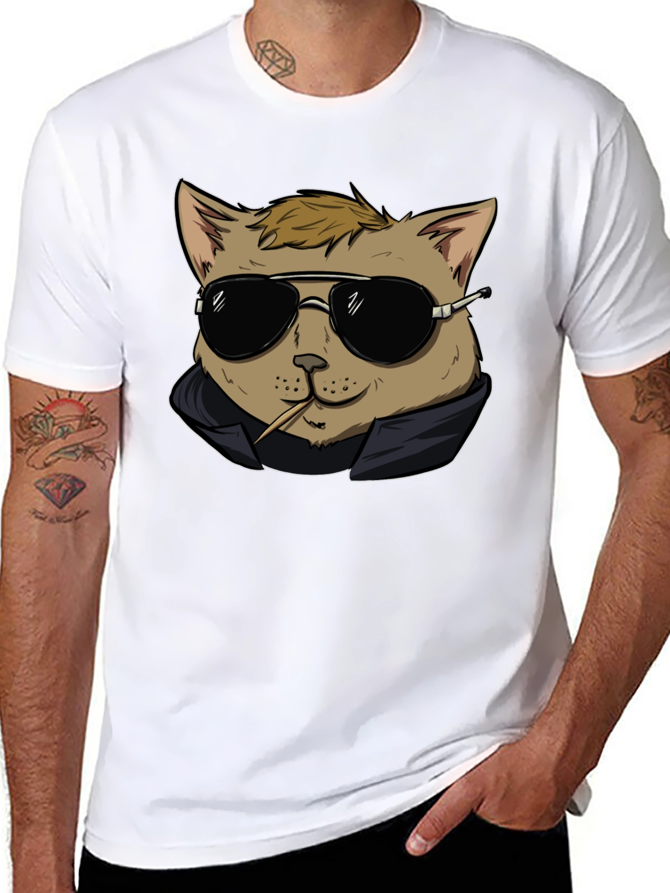 Cool Cat Tee - Black Cotton Graphic T-Shirt