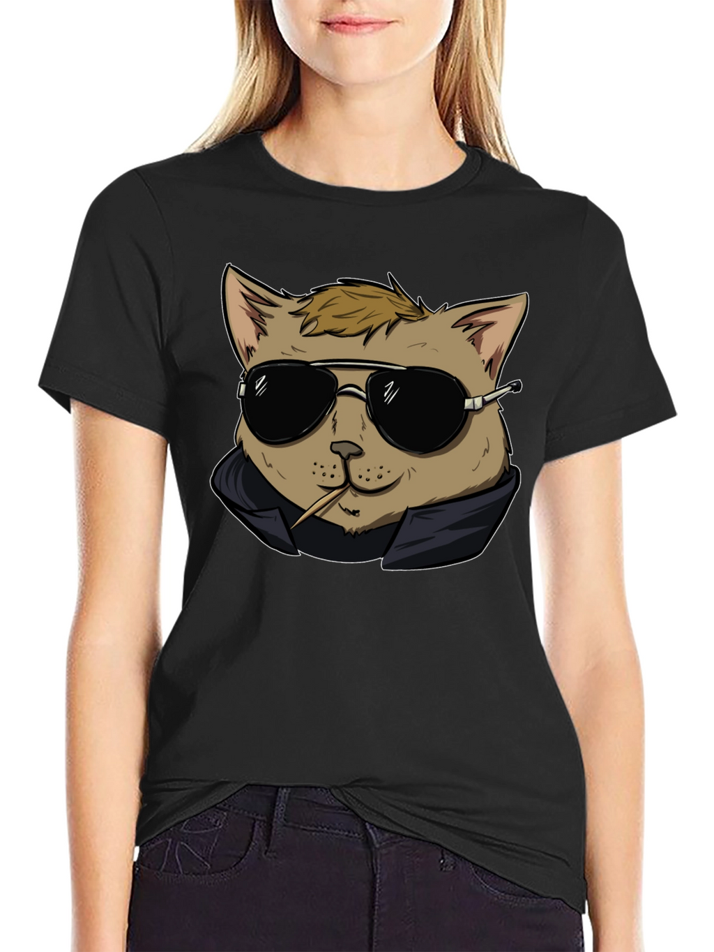 Cool Cat Tee - Black Cotton Graphic T-Shirt