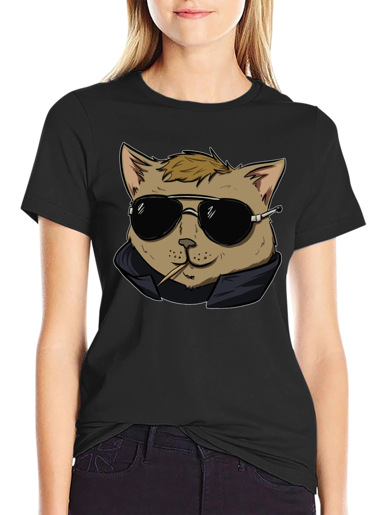 Cool Cat Tee - Black Cotton Graphic T-Shirt