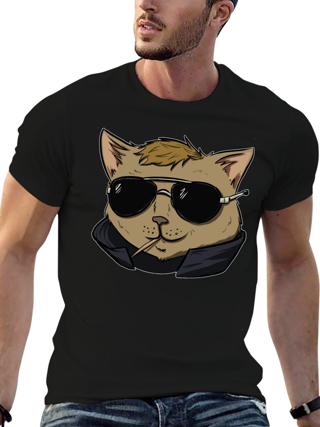 Cool Cat Tee - Black Cotton Graphic T-Shirt