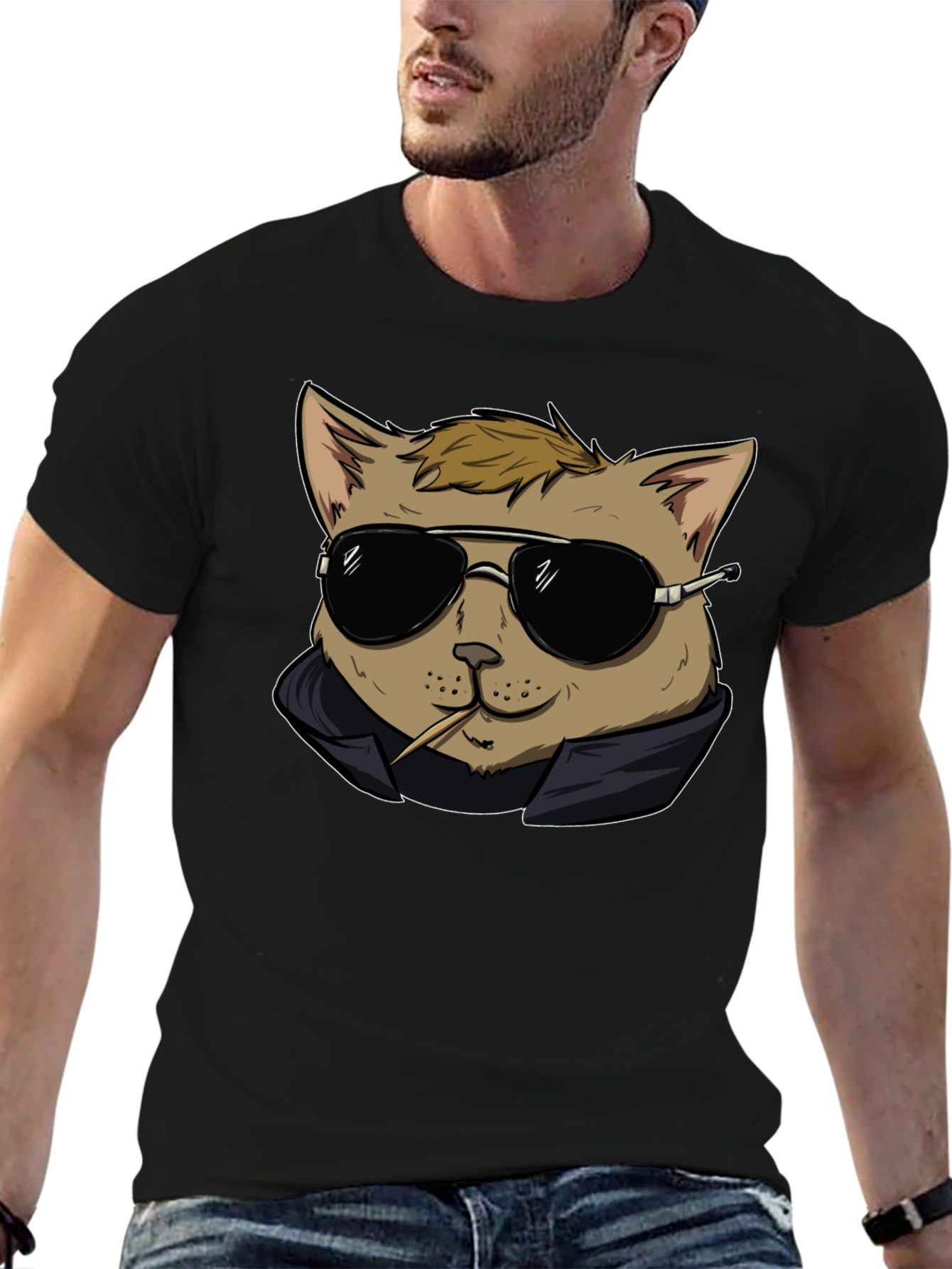 Cool Cat Tee - Black Cotton Graphic T-Shirt