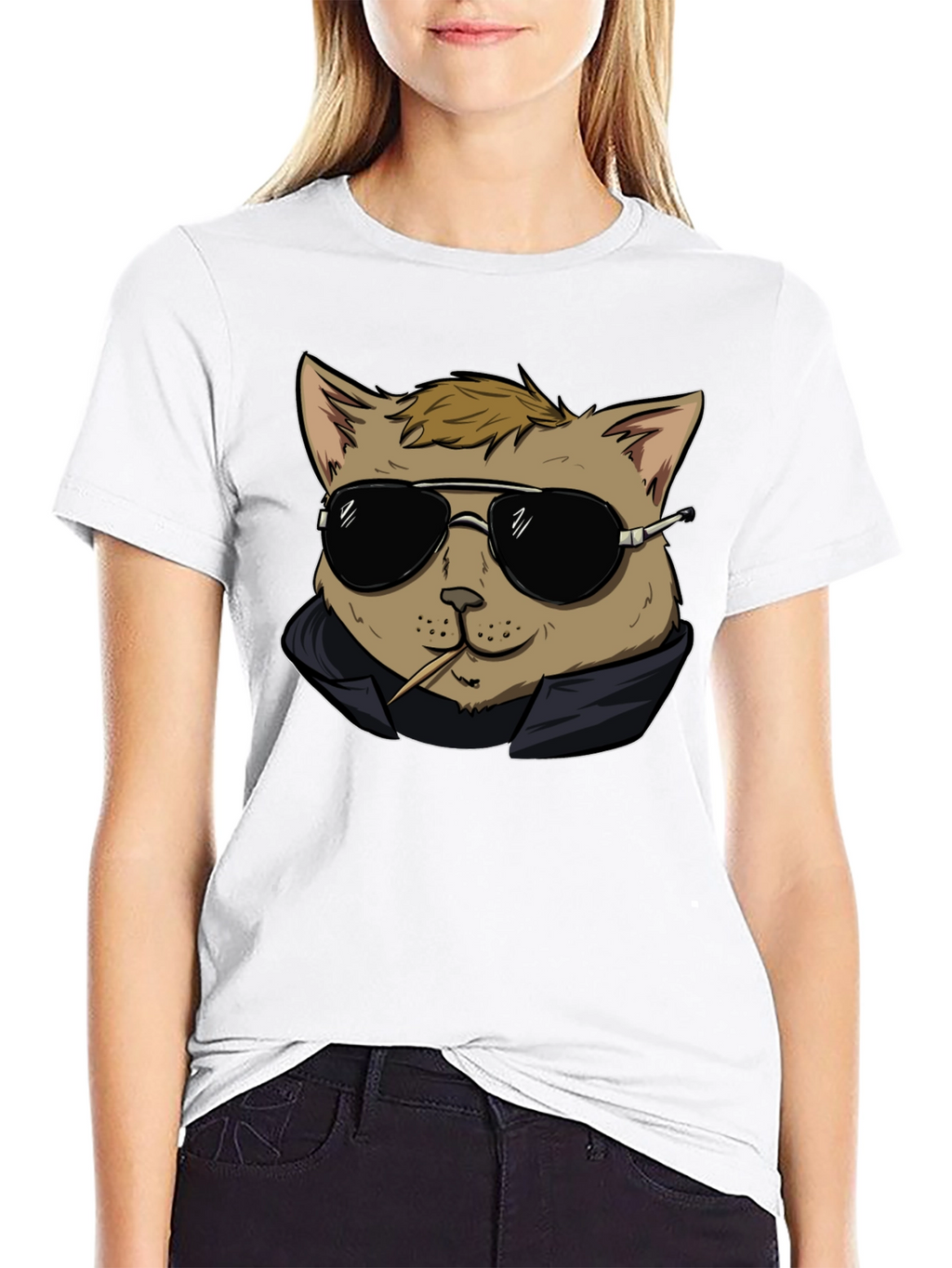 Cool Cat Tee - Black Cotton Graphic T-Shirt