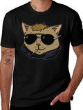 Cool Cat Tee - Black Cotton Graphic T-Shirt