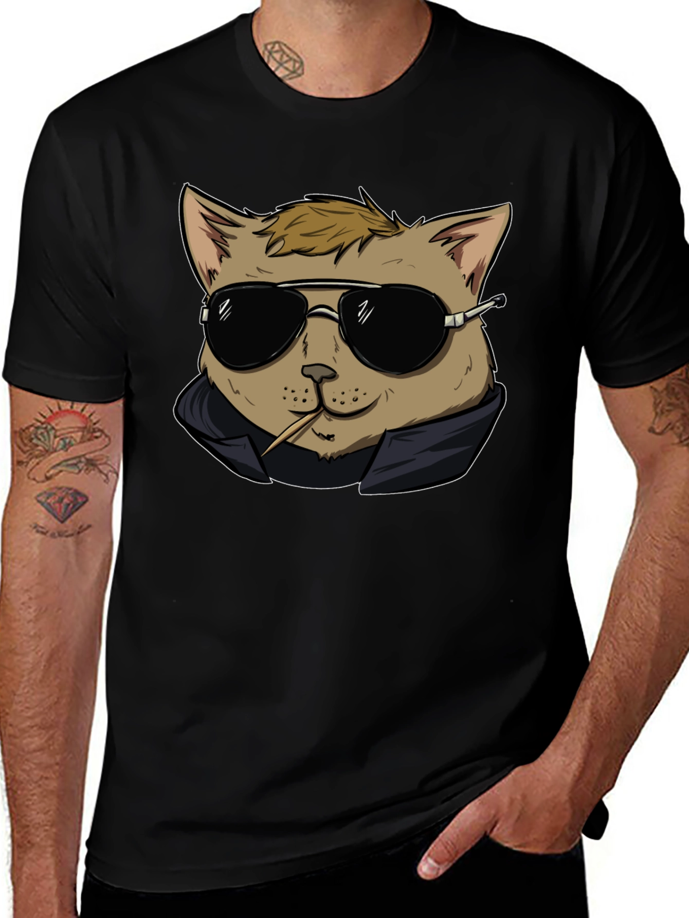 Cool Cat Tee - Black Cotton Graphic T-Shirt
