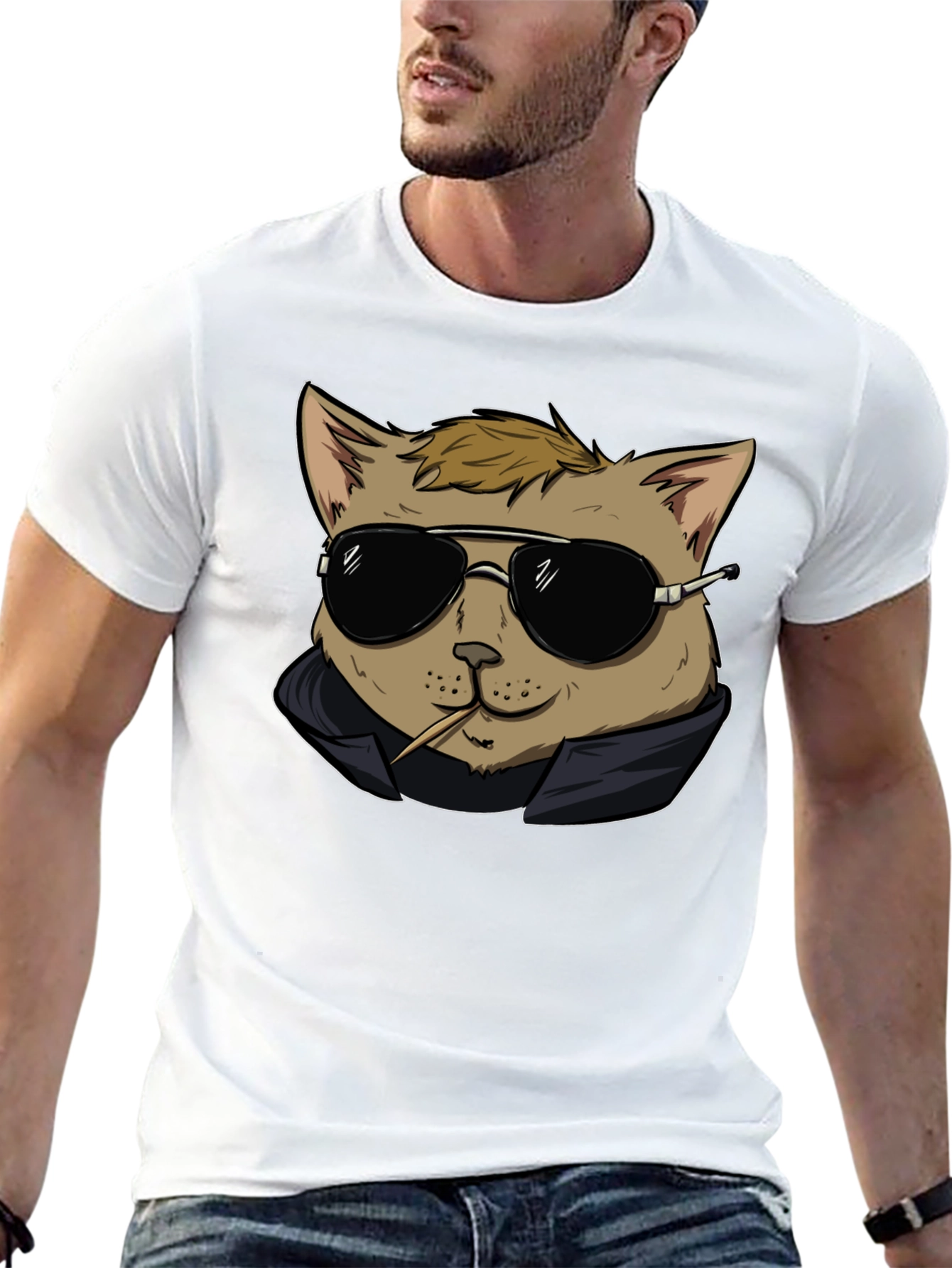 Cool Cat Tee - Black Cotton Graphic T-Shirt