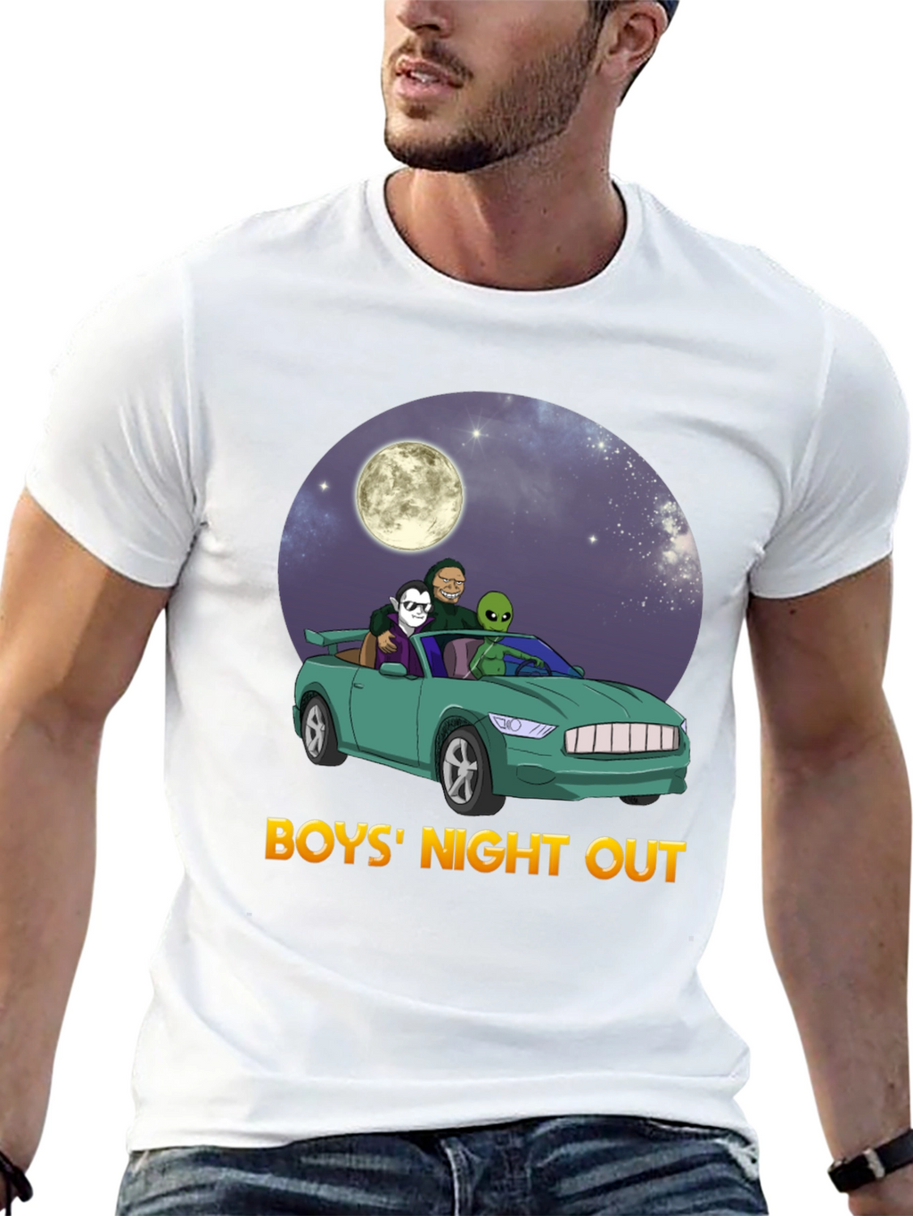 Boys Night Out Graphic Tee - Car Alien Moon
