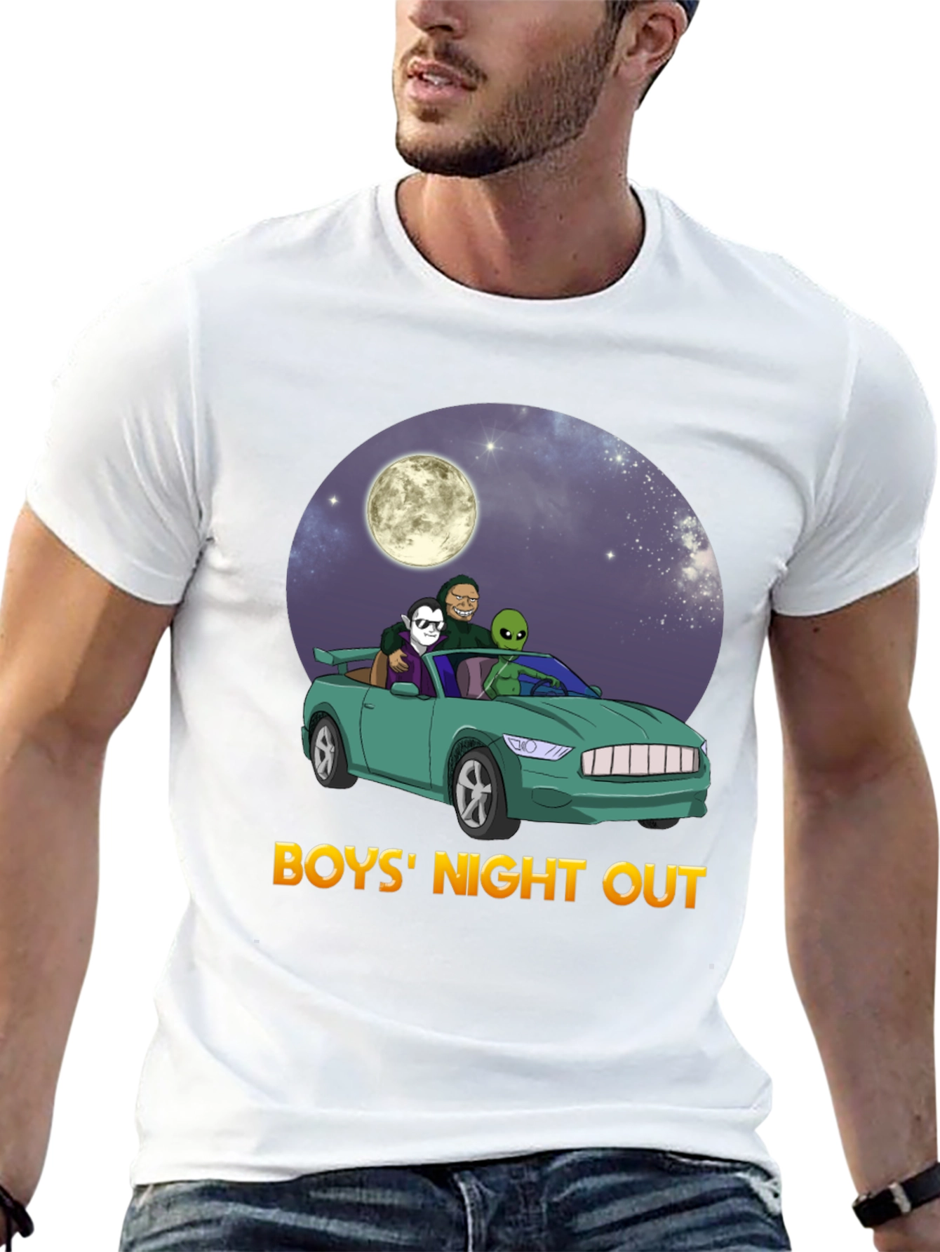Boys Night Out Graphic Tee - Car Alien Moon