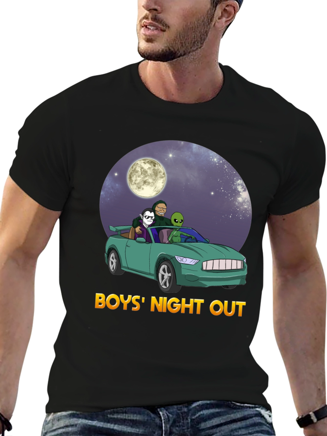 Boys Night Out Graphic Tee - Car Alien Moon