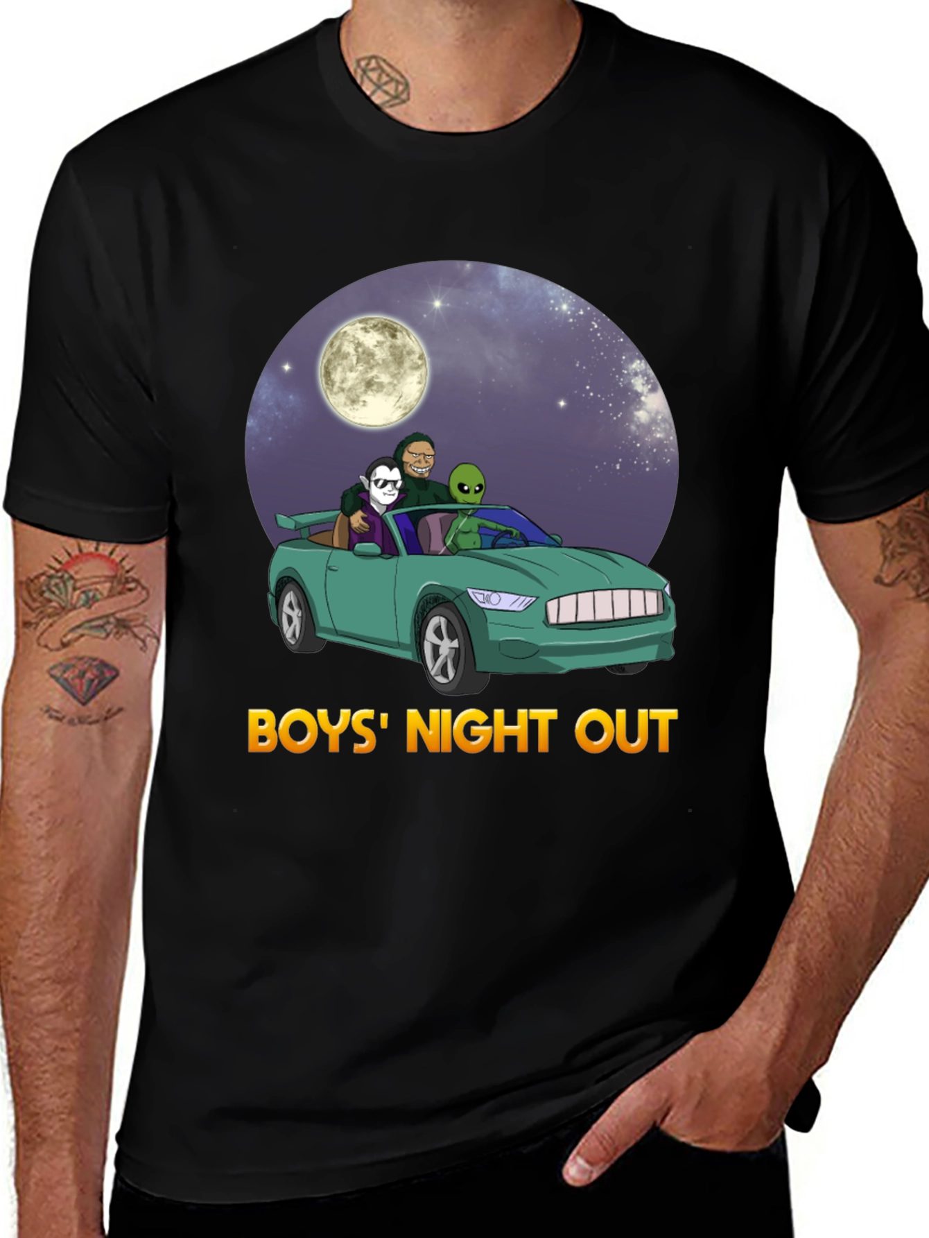Boys Night Out Graphic Tee - Car Alien Moon