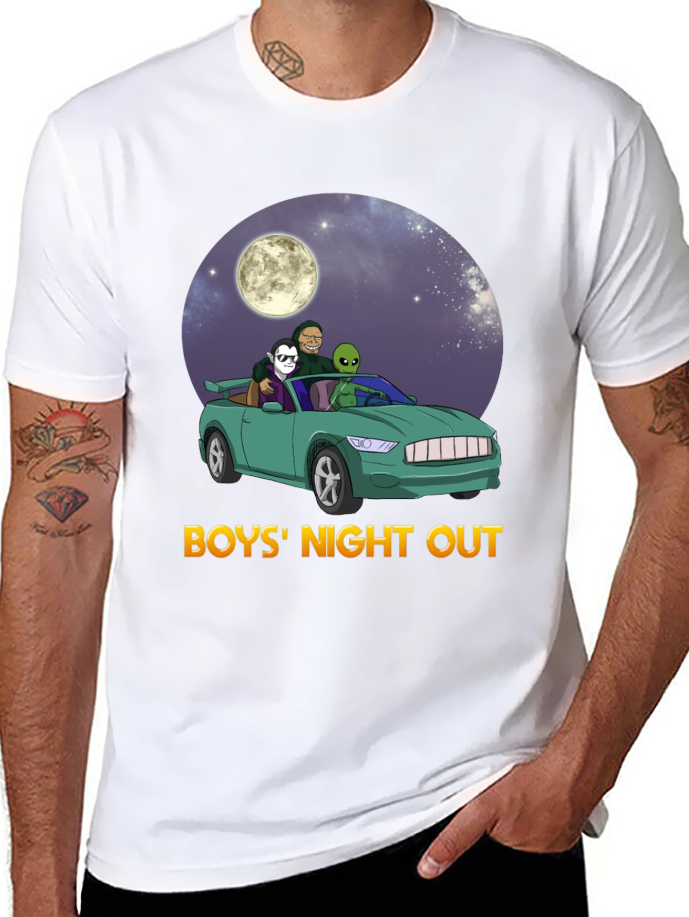 Boys Night Out Graphic Tee - Car Alien Moon