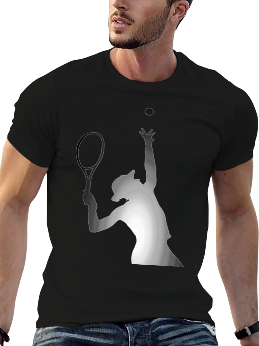 Tennis Serve Graphic Tee - Black Cotton T-Shirt