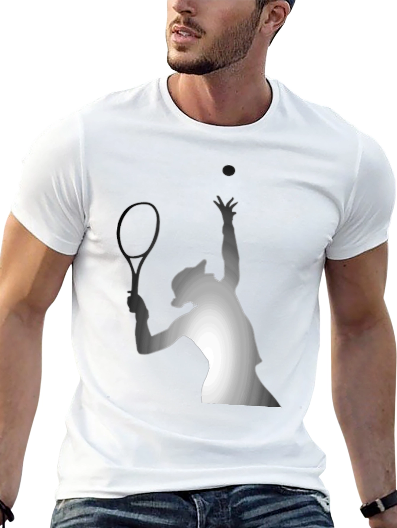 Tennis Serve Graphic Tee - Black Cotton T-Shirt