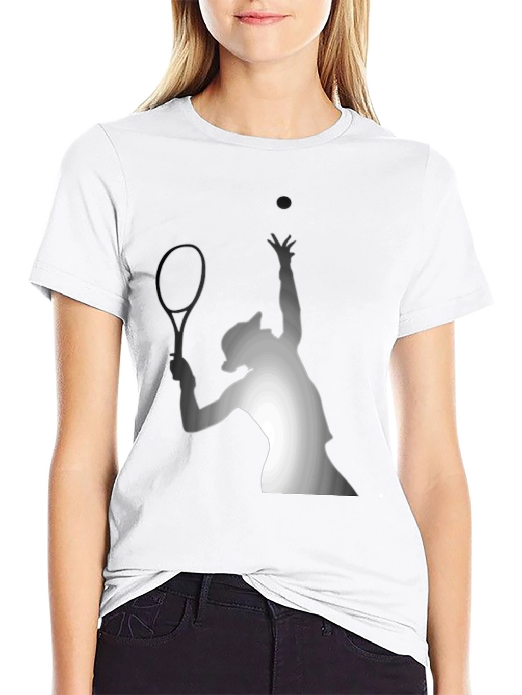 Tennis Serve Graphic Tee - Black Cotton T-Shirt
