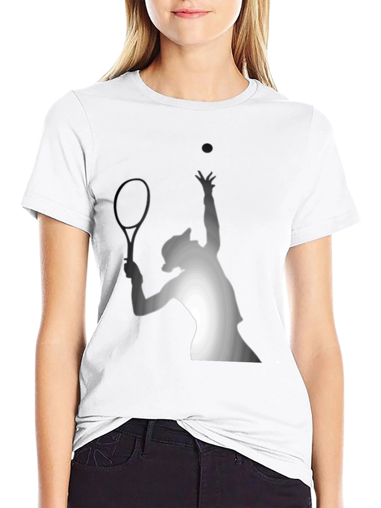 Tennis Serve Graphic Tee - Black Cotton T-Shirt