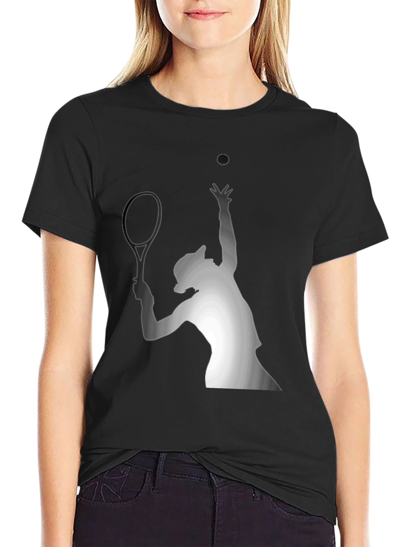 Tennis Serve Graphic Tee - Black Cotton T-Shirt