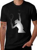 Tennis Serve Graphic Tee - Black Cotton T-Shirt