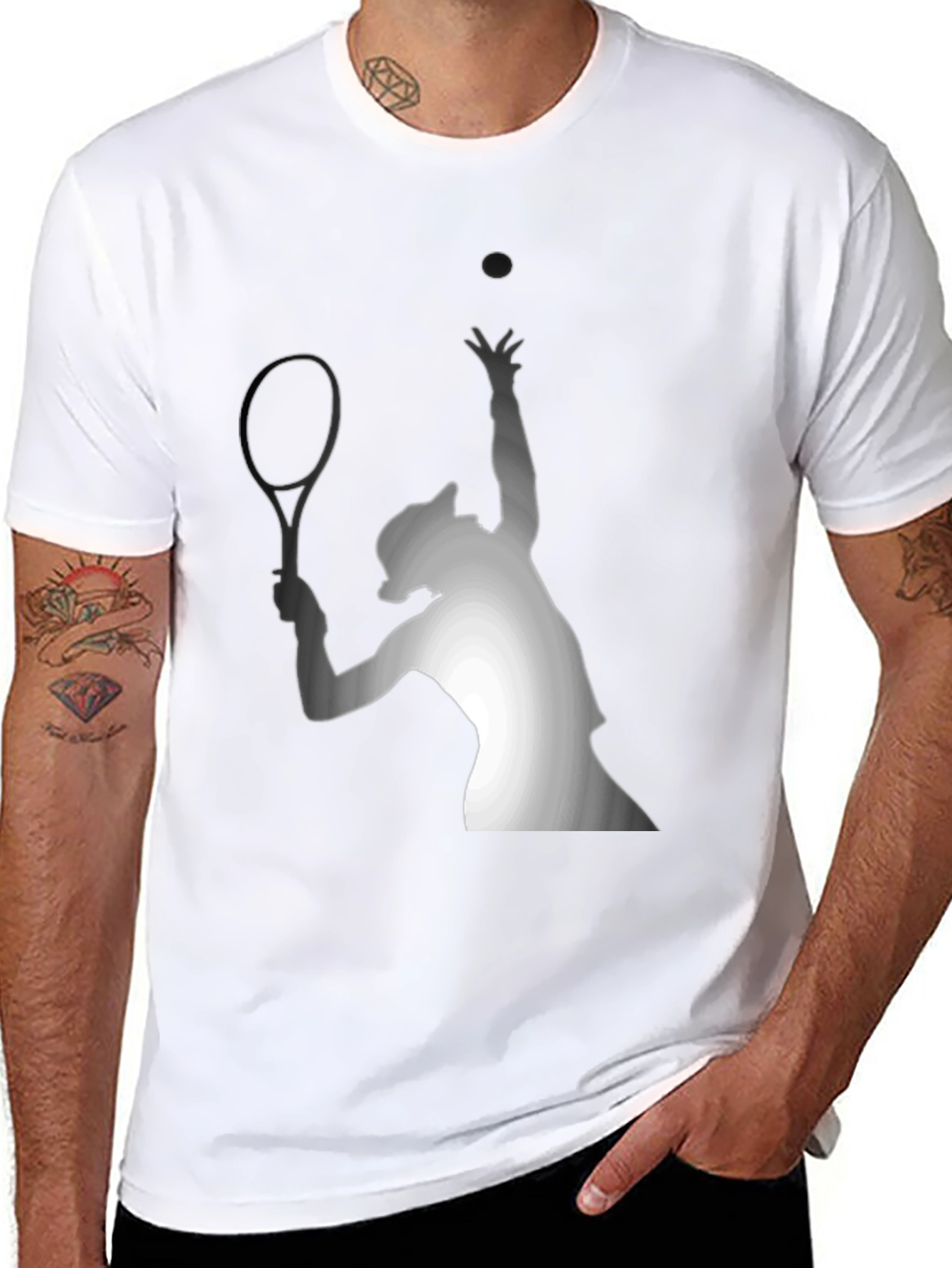 Tennis Serve Graphic Tee - Black Cotton T-Shirt