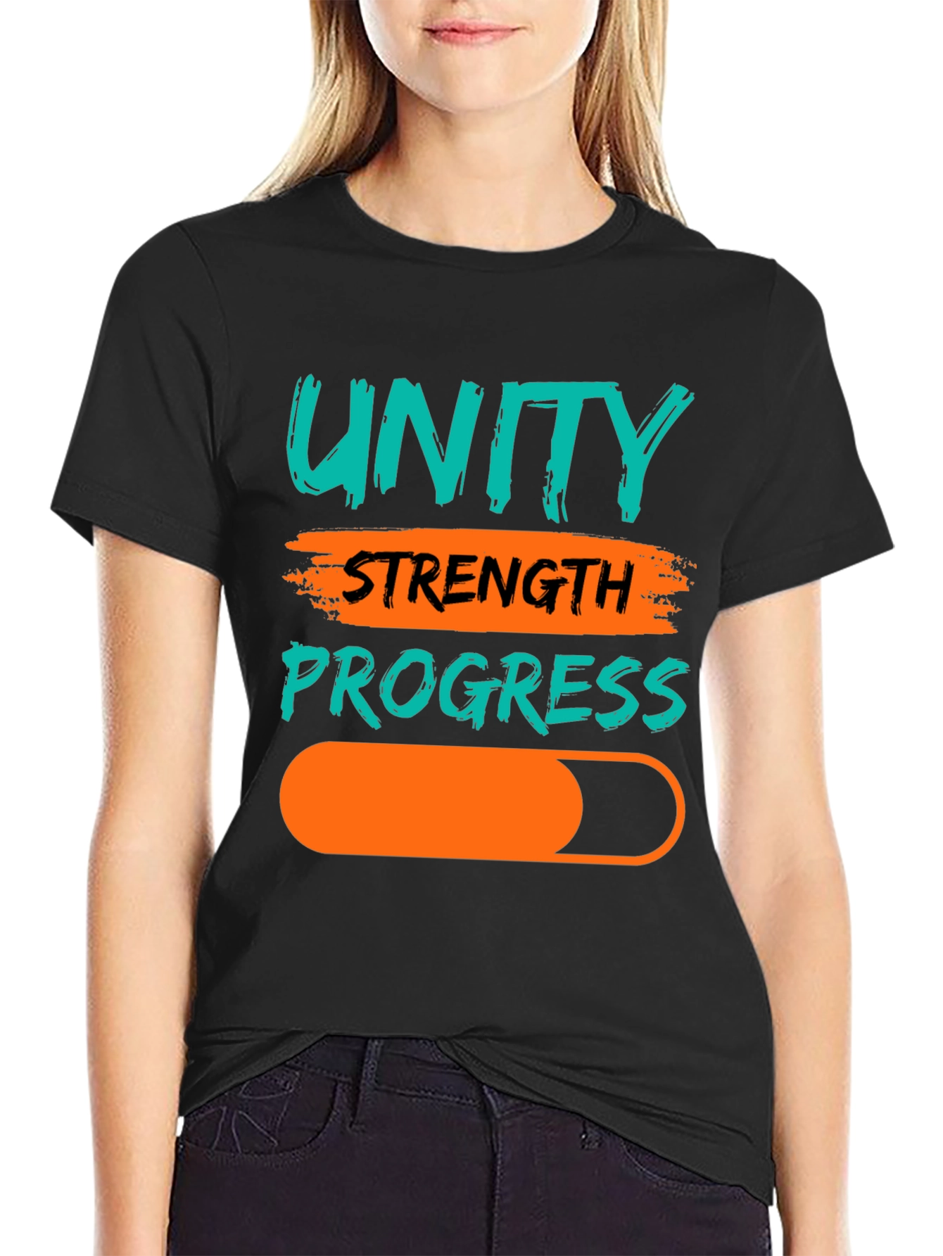 Unity Strength Progress Graphic Tee - Black Cotton T-Shirt