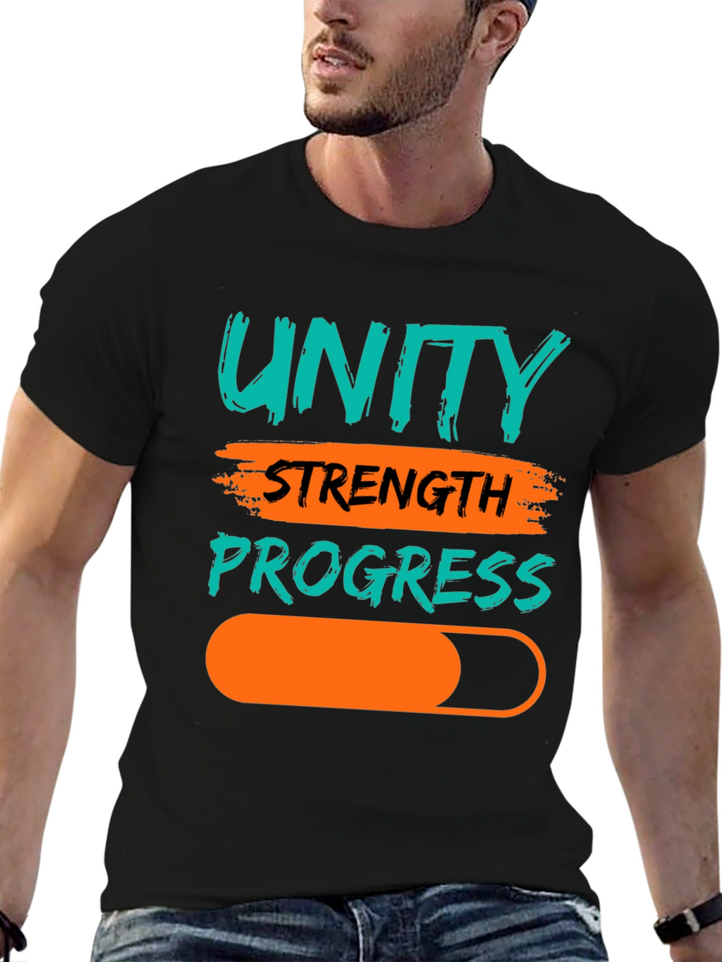Unity Strength Progress Graphic Tee - Black Cotton T-Shirt