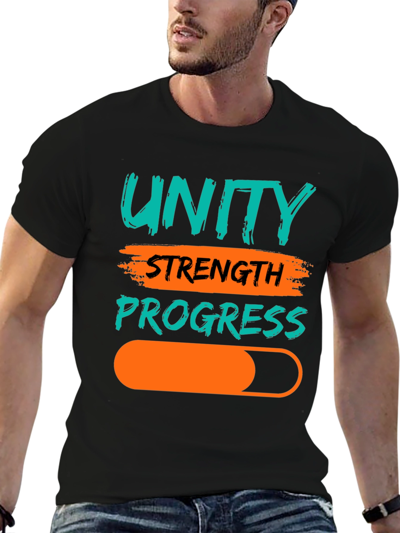 Unity Strength Progress Graphic Tee - Black Cotton T-Shirt