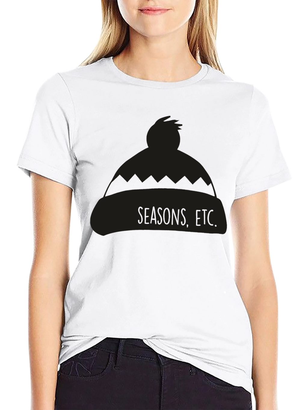 Seasons Etc. Beanie Graphic Tee - Unisex Black T-Shirt