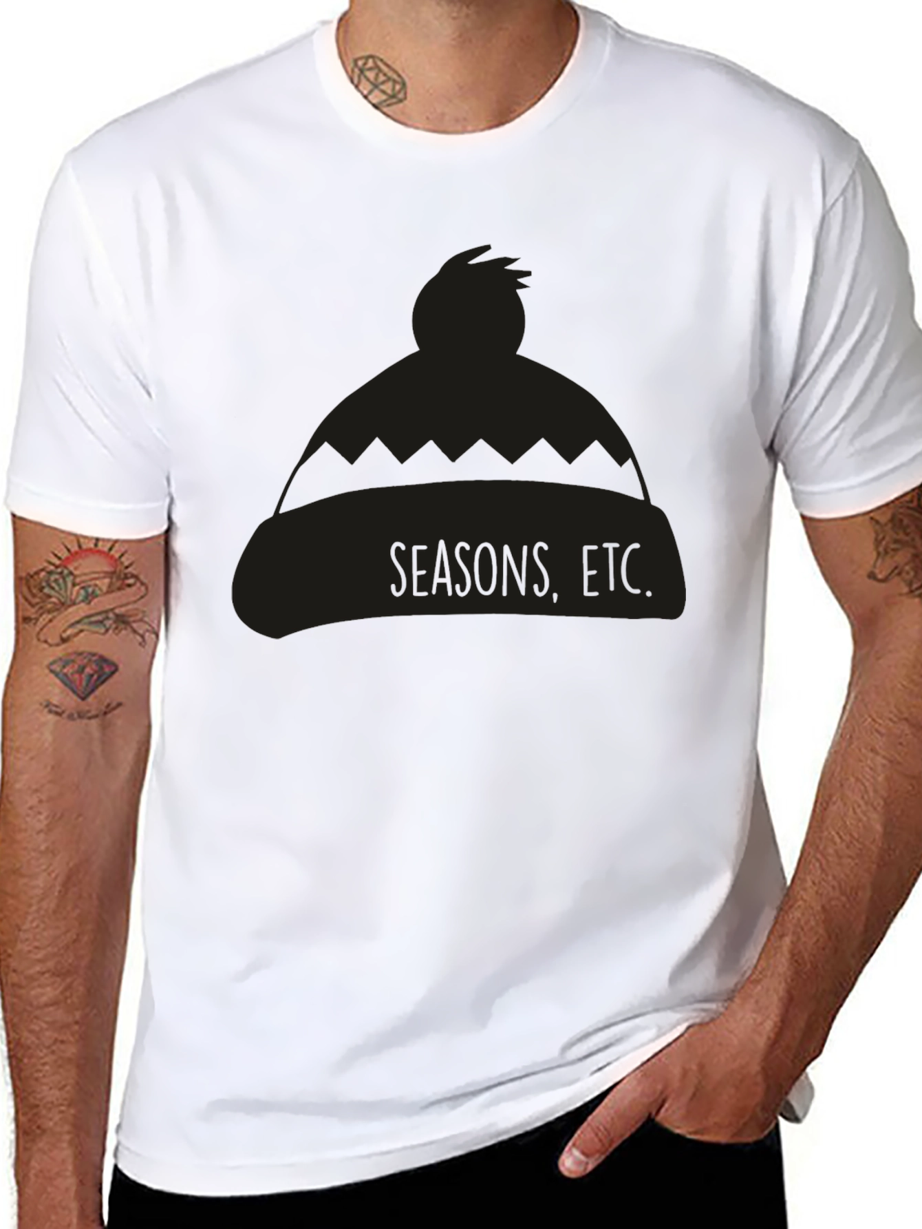 Seasons Etc. Beanie Graphic Tee - Unisex Black T-Shirt