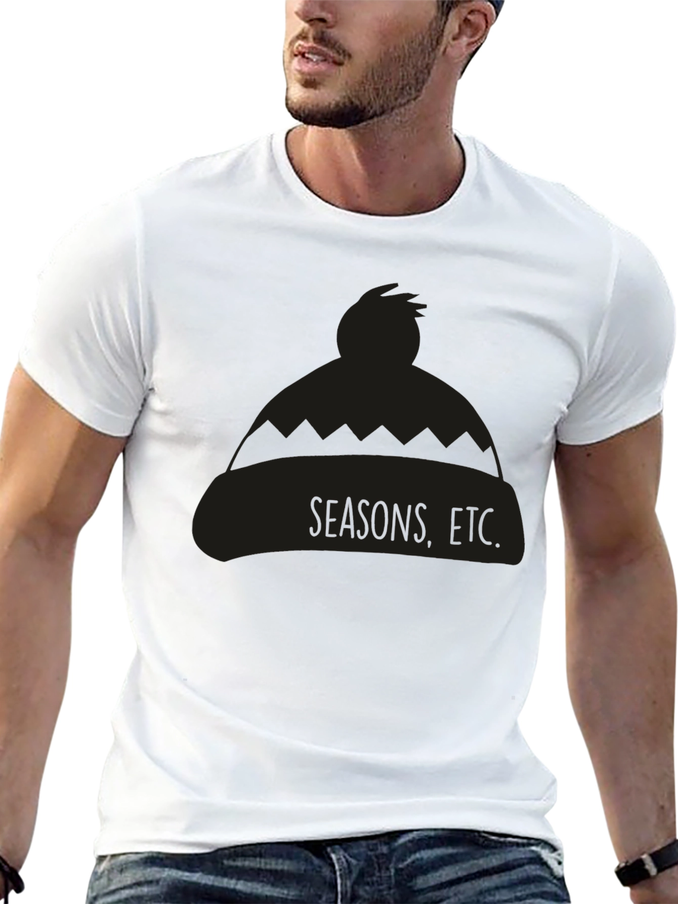 Seasons Etc. Beanie Graphic Tee - Unisex Black T-Shirt