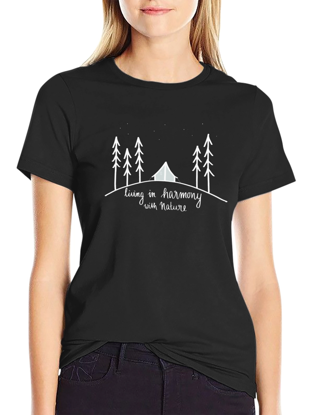Nature Harmony Graphic Tee - Black Cotton Comfort