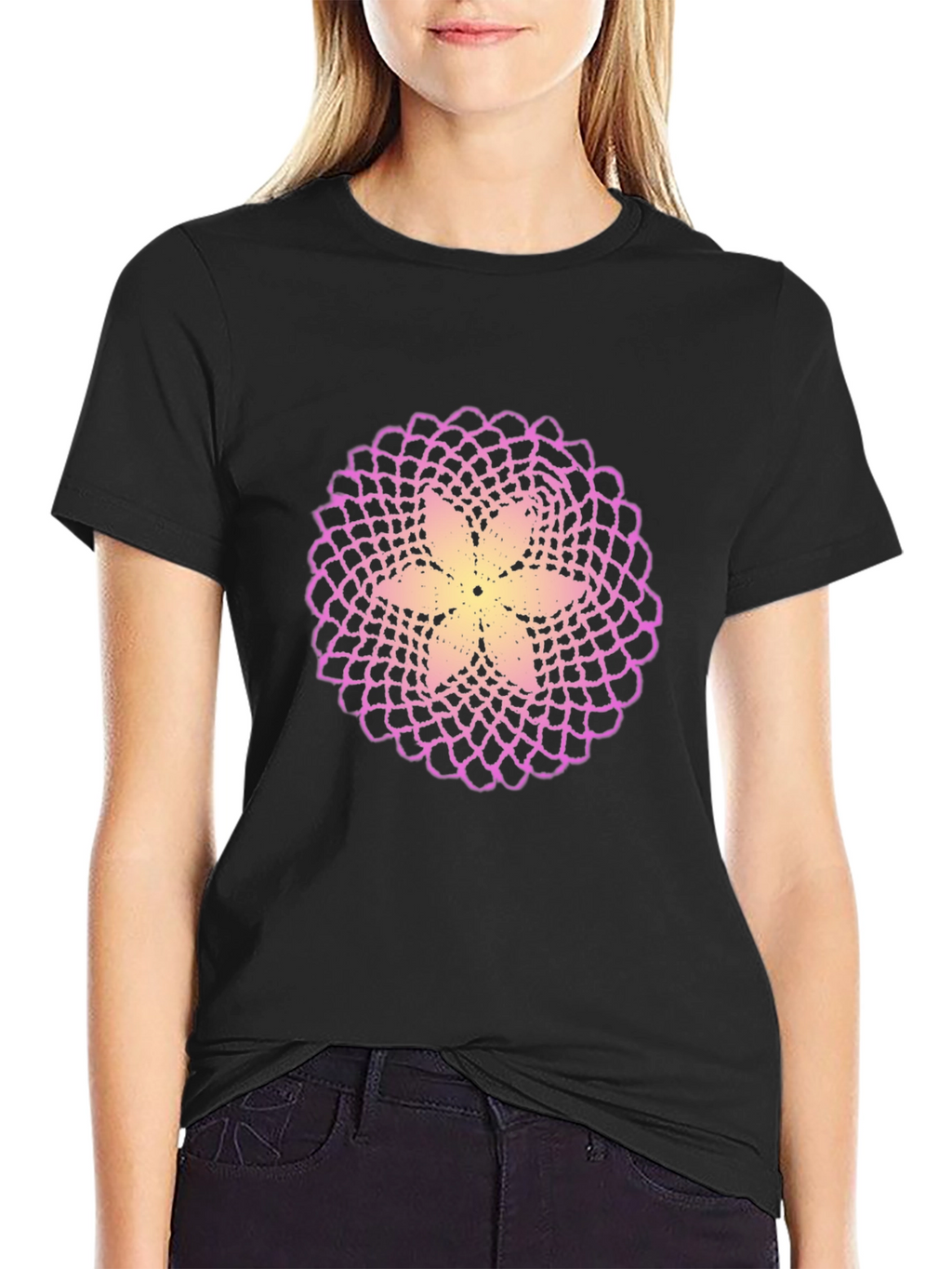 Flower Mandala Graphic Black T-Shirt