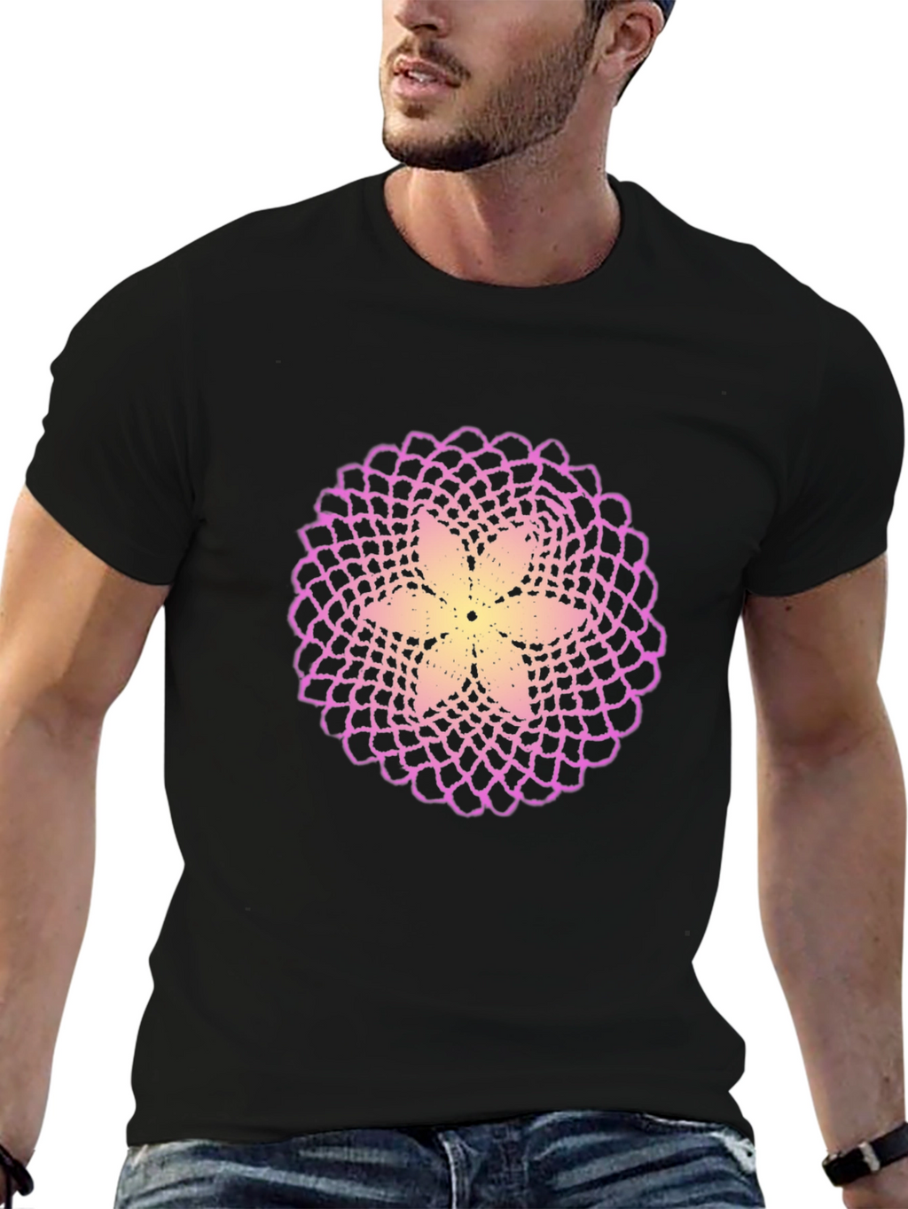 Flower Mandala Graphic Black T-Shirt