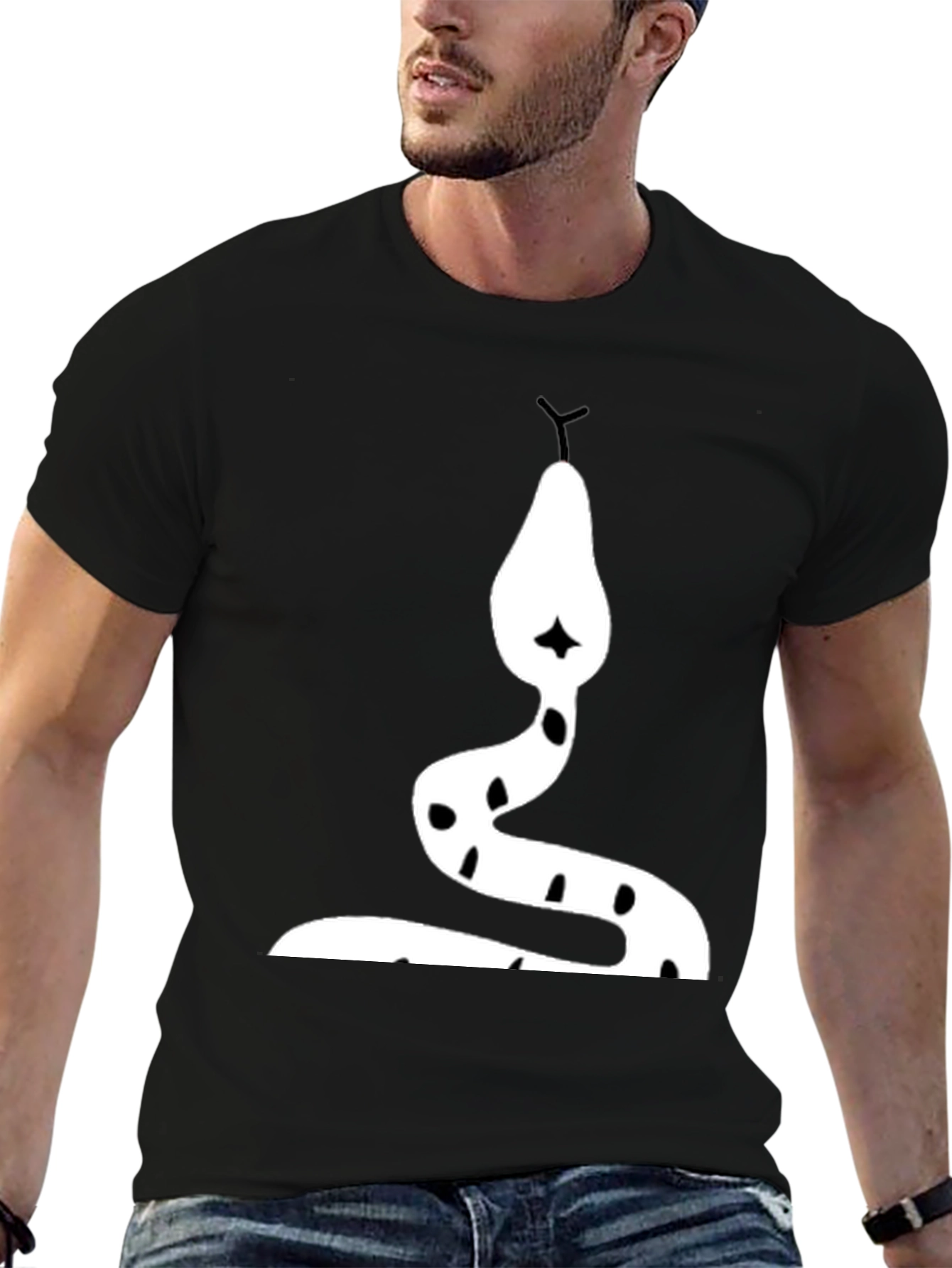 Snake Graphic Tee - Bold Black Cotton T-Shirt