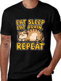 Eat Sleep Repeat Cat Graphic Tee - Black