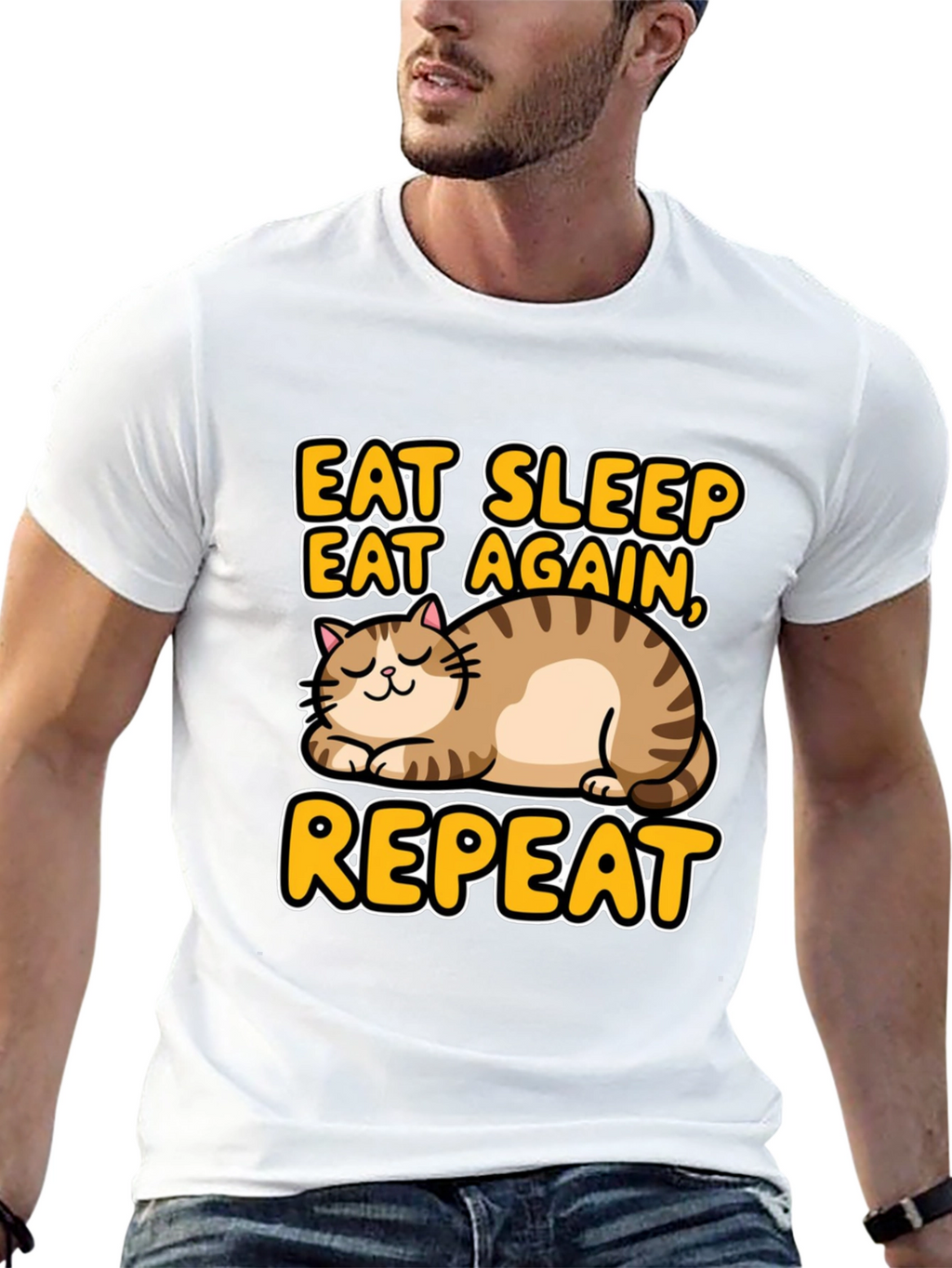 Eat Sleep Repeat Cat Graphic Tee - Black