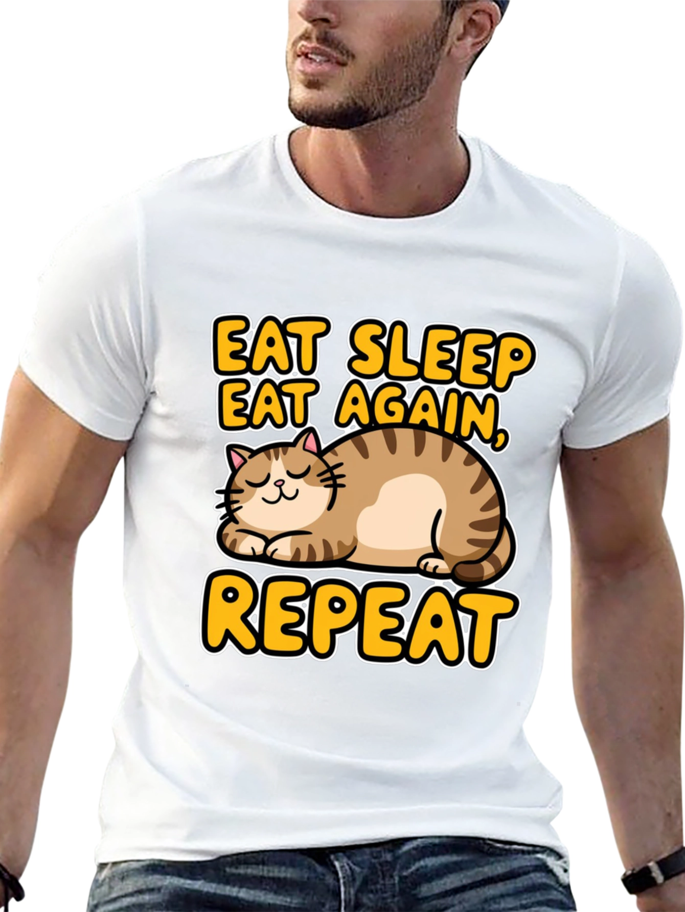 Eat Sleep Repeat Cat Graphic Tee - Black