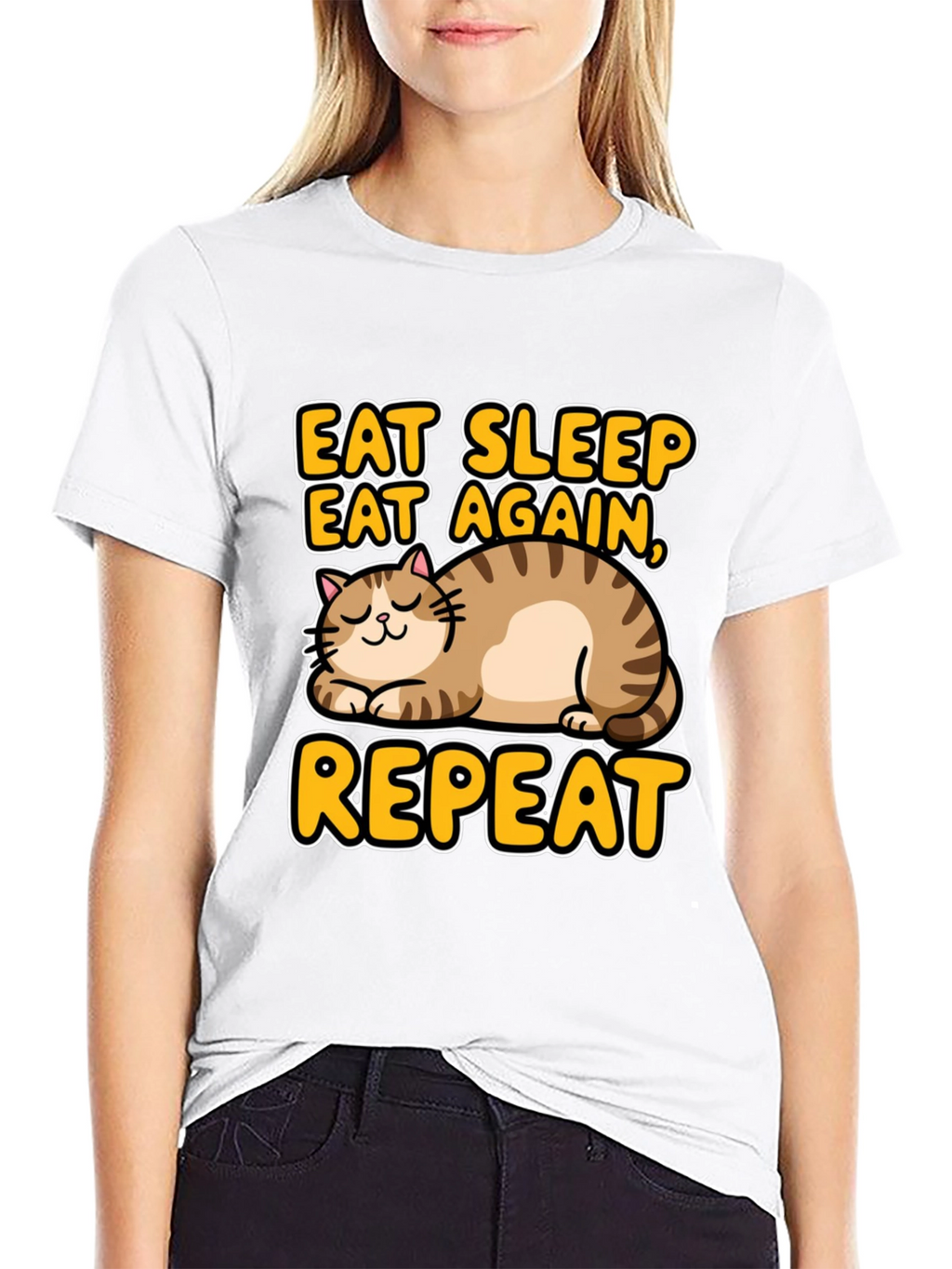 Eat Sleep Repeat Cat Graphic Tee - Black