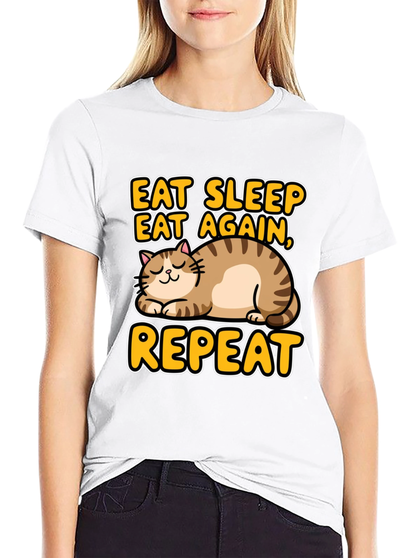 Eat Sleep Repeat Cat Graphic Tee - Black
