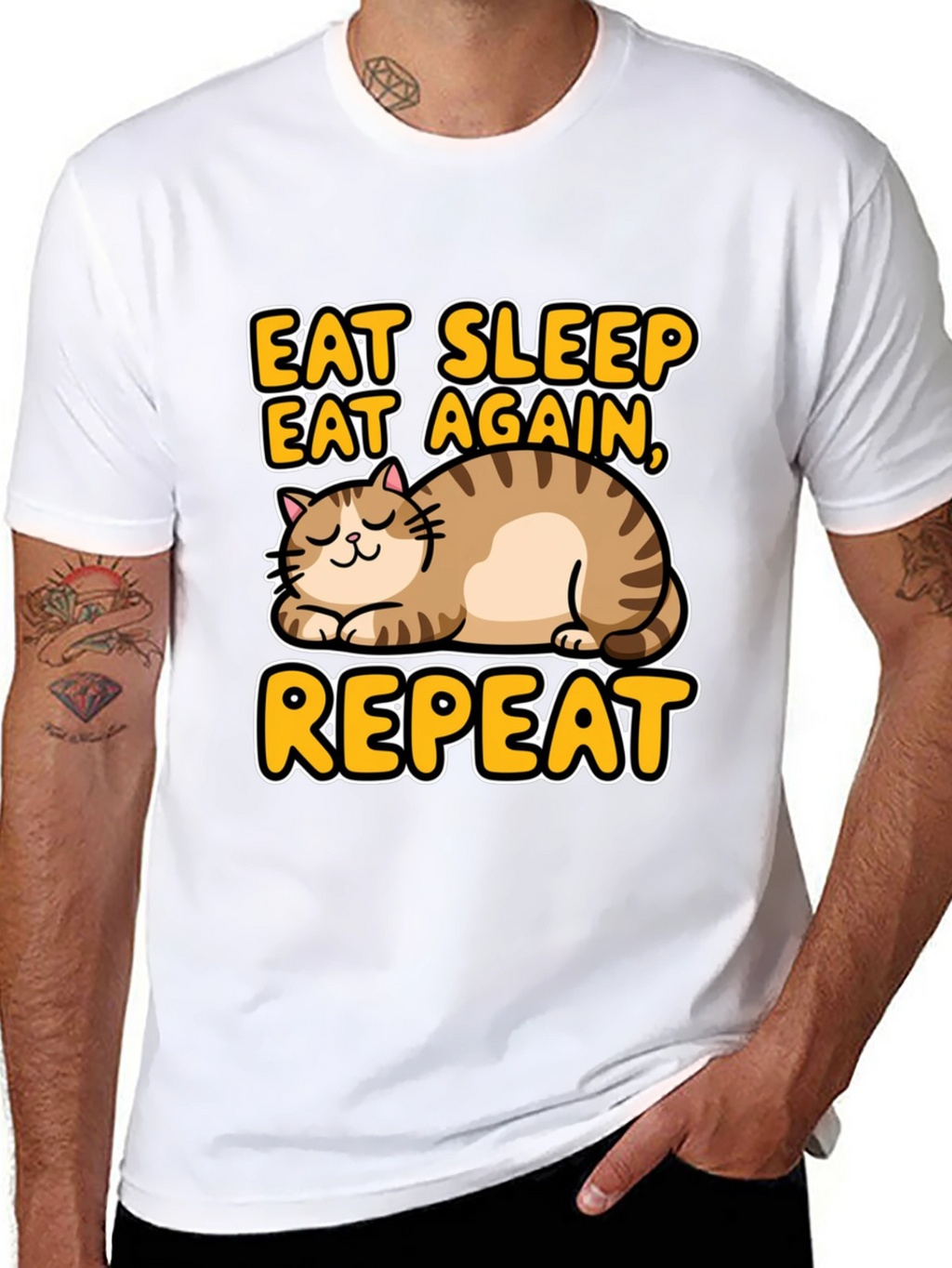 Eat Sleep Repeat Cat Graphic Tee - Black