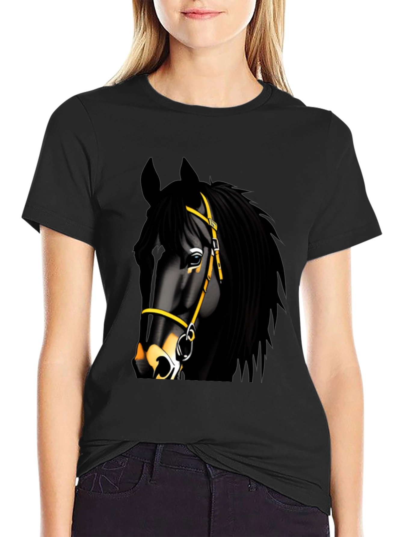 Black Horse Graphic Tee - Equestrian Style