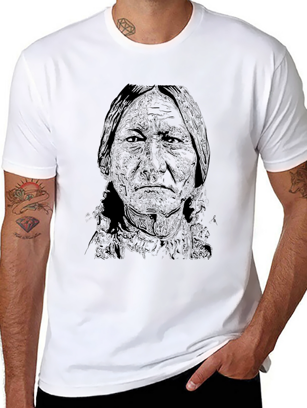Black T-Shirt with Native American Portrait