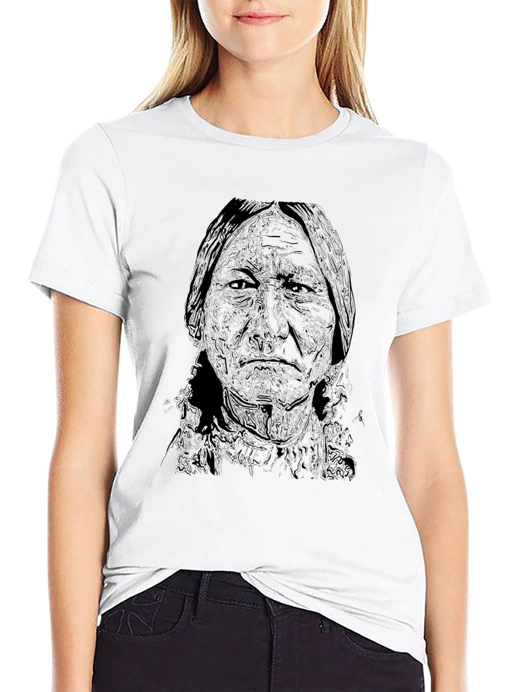 Black T-Shirt with Native American Portrait