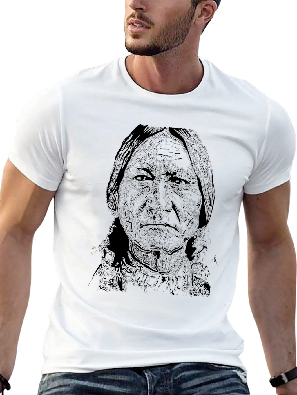 Black T-Shirt with Native American Portrait