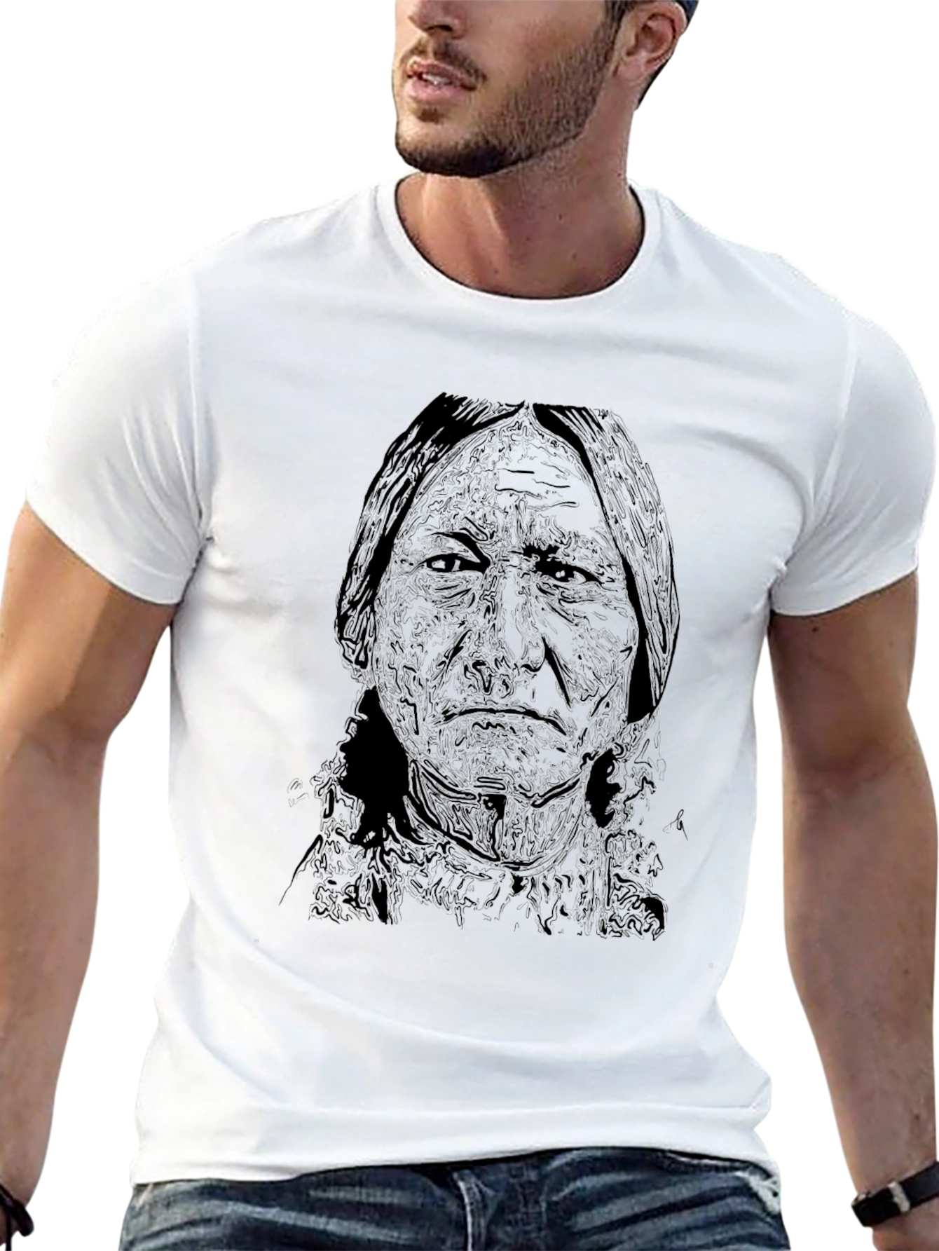 Black T-Shirt with Native American Portrait