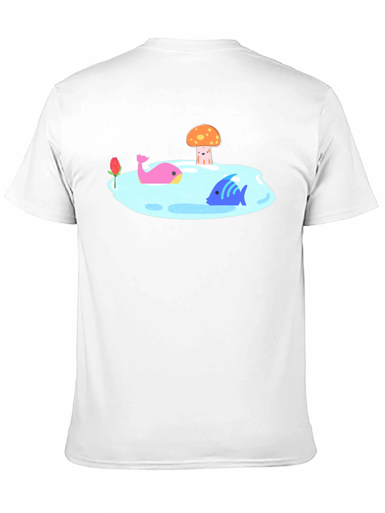 Black T-Shirt with Cartoon Lake Scene