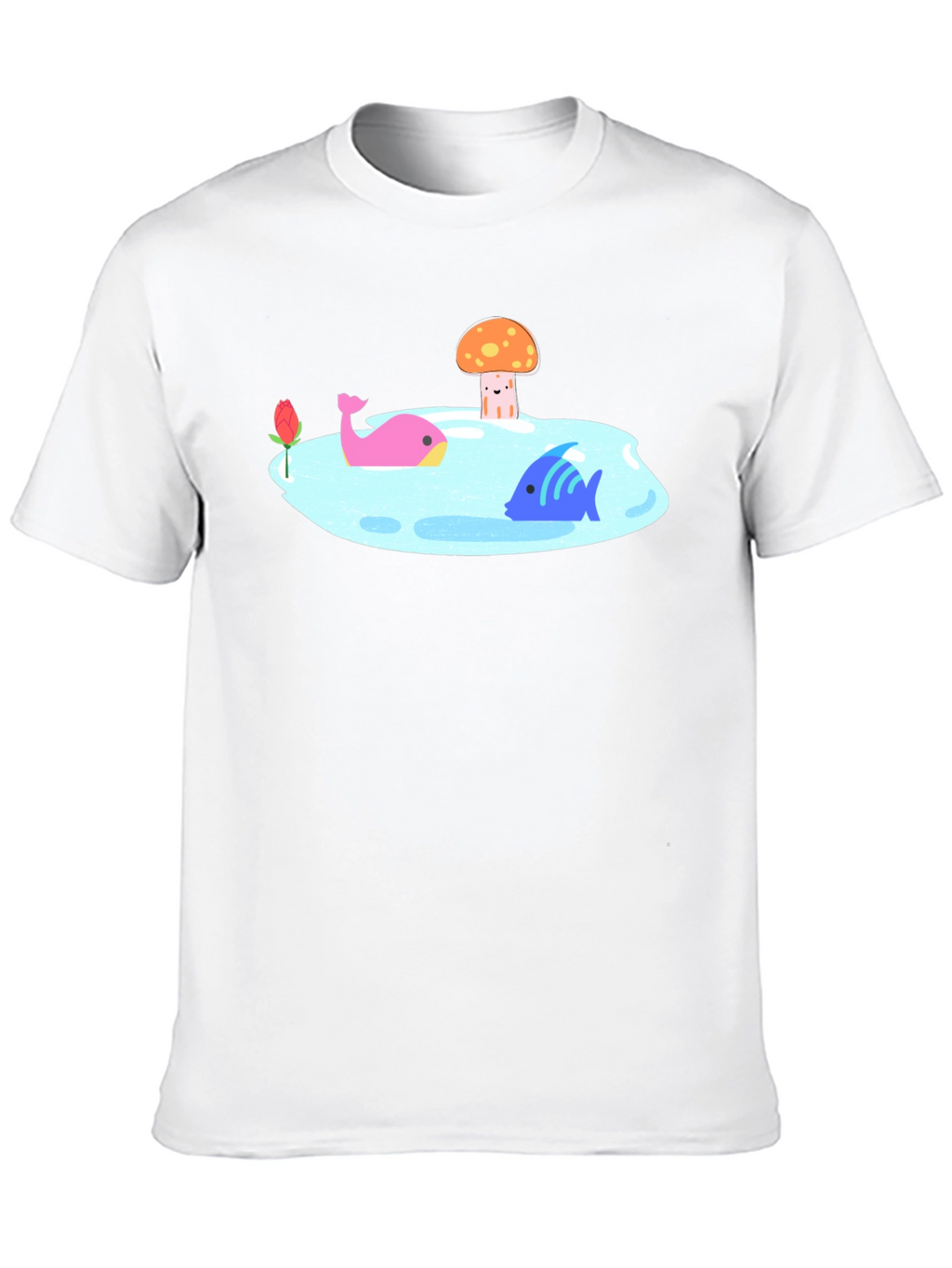 Black T-Shirt with Cartoon Lake Scene